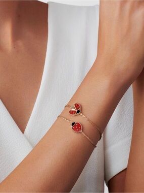 Spring bracelet, open wings ladybug Gold Bracelet